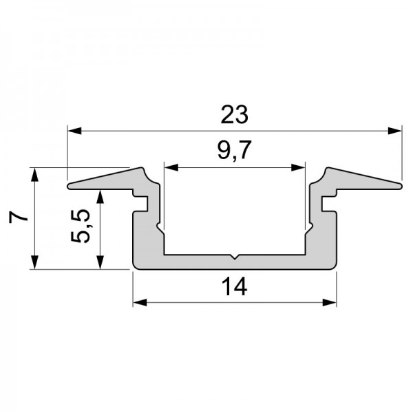 T-Profil flach ET-01-08 für 8 - 9,3 mm LED Stripes, Schwarz-matt, eloxiert, 2000 mm