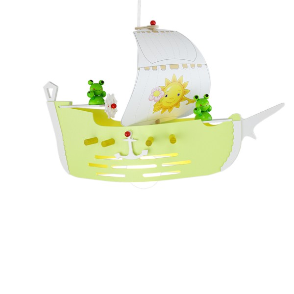 Pendelleuchte Segelschiff mit Fröschen lindgrün