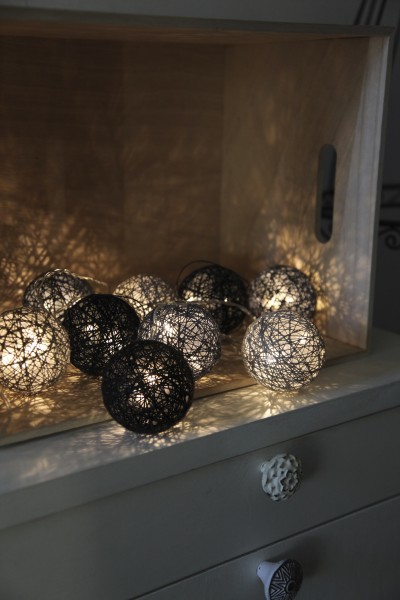 LED-Lichterkette "Jolly Lights", 10 teilig schwarze Sisalbälle, warmweiss, Trafo