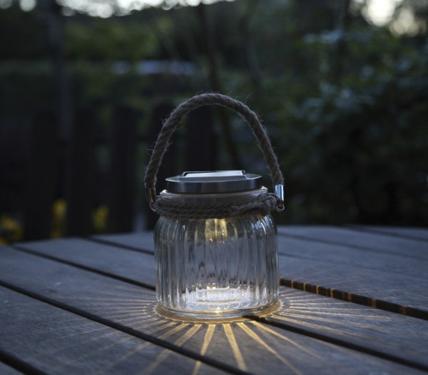 LED-Solar-Leuchte "Glass Jar", mit Sisalhänger