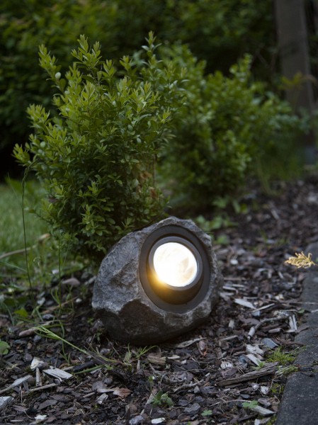 LED-Solarstein "Rocky", 1 warm white LED, grau