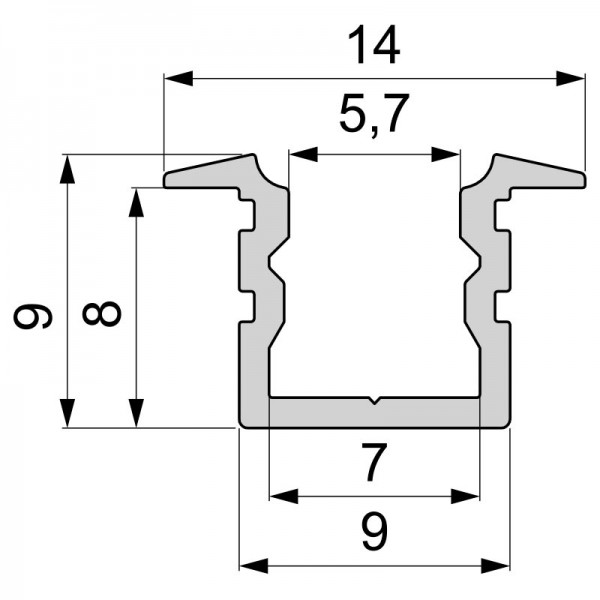 T-Profil hoch ET-02-05 für 5 - 5,7 mm LED Stripes, Schwarz-matt, gebürstet, 2000 mm