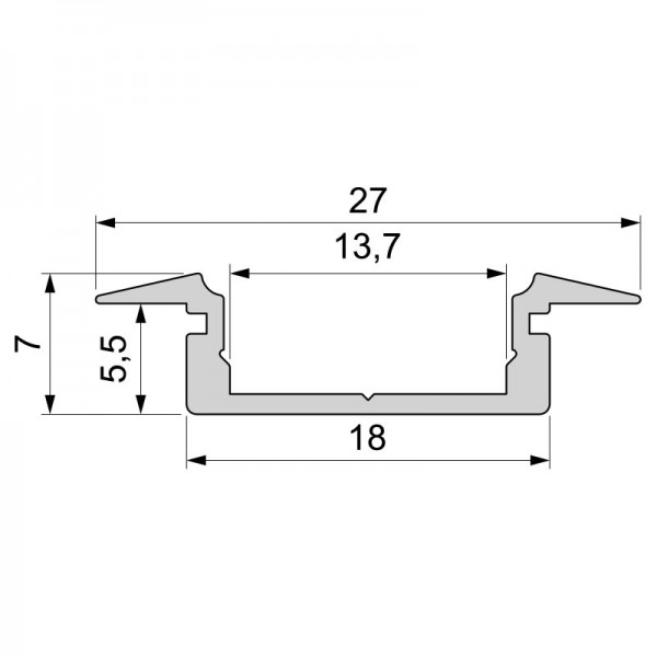 T-Profil flach ET-01-12 für 12 - 13,3 mm LED Stripes, Silber-matt, eloxiert, 1000 mm