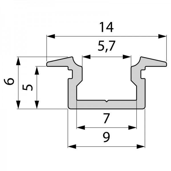 T-Profil flach ET-01-05 für 5 - 5,7 mm LED Stripes, Schwarz-matt, gebürstet, 2000 mm