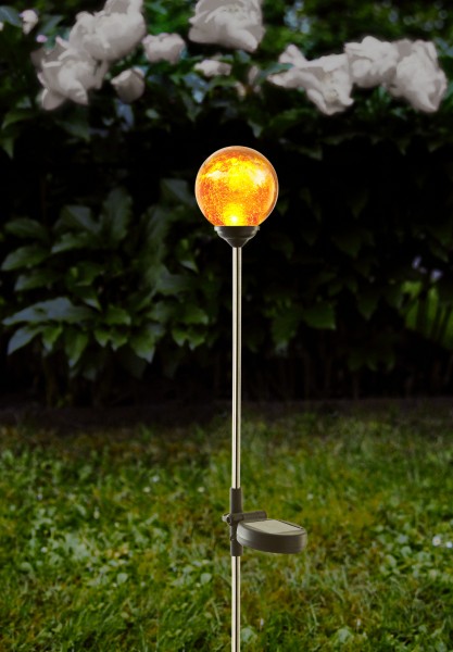 LED-Solar-Stab "Roma" mit Kugel, silber / amber