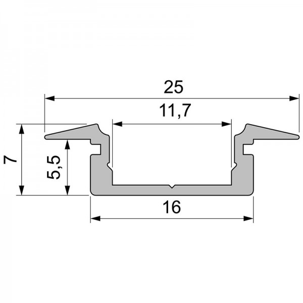 T-Profil flach ET-01-10 für 10 - 11,3 mm LED Stripes, Silber-matt, eloxiert, 4000 mm