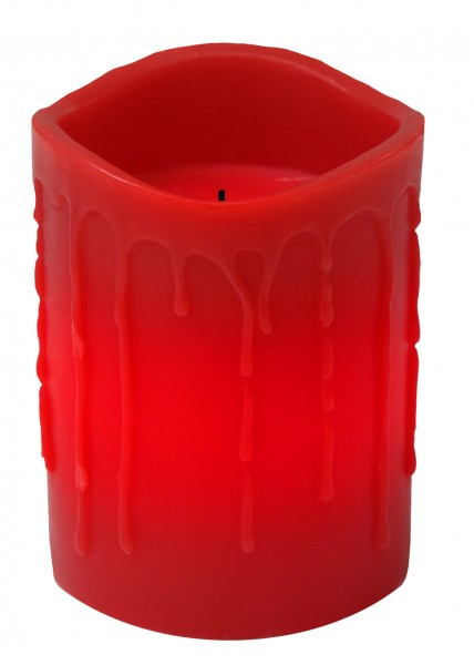 LED - Wachskerze "Drip" Farbe : rot, Tropfendekor ca. 10 x 7,5 cm batteriebetrieben, Timer