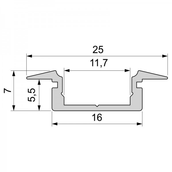 T-Profil flach ET-01-10 für 10 - 11,3 mm LED Stripes, Silber-matt, eloxiert, 2000 mm