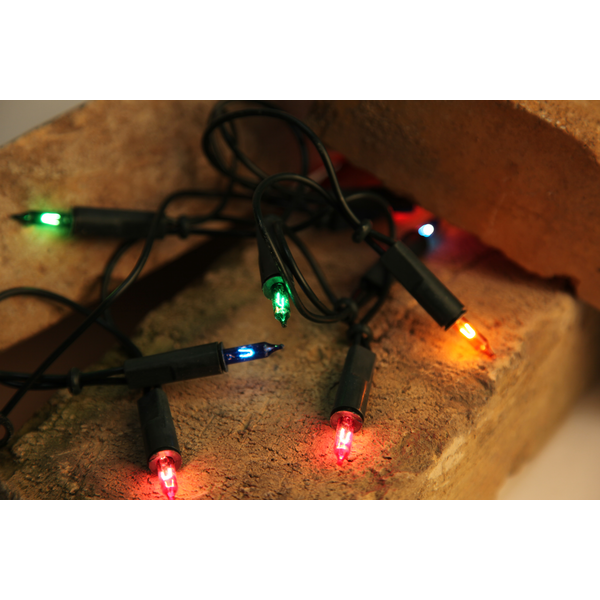 Mini-Lichterkette, 35-teilig bunte Birnchen, grünes Kabel 
