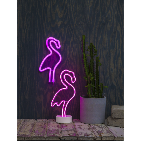 LED-Silhouette Neonlight rosa Flamingo, zum Hinstellen,  ca. 32,5x14,5 cm, Batterie, Timer,  Vierfarb-Karton"