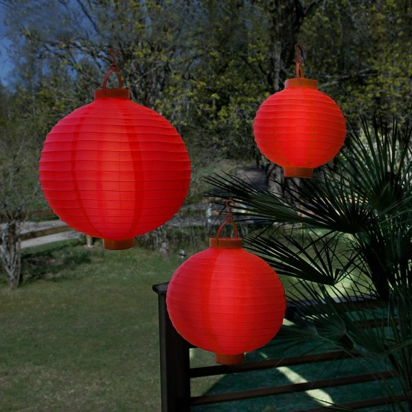 3er Set LED-Lampions, Farbe: rot