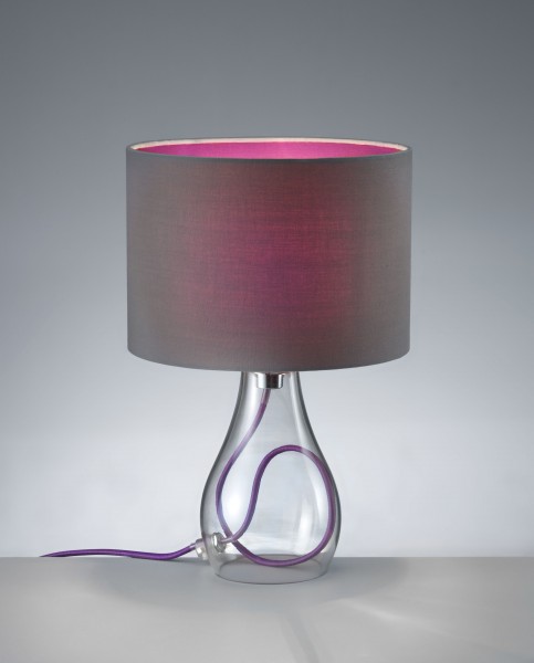 TRIO Tischleuchte Stoffschirm grau, innen purple