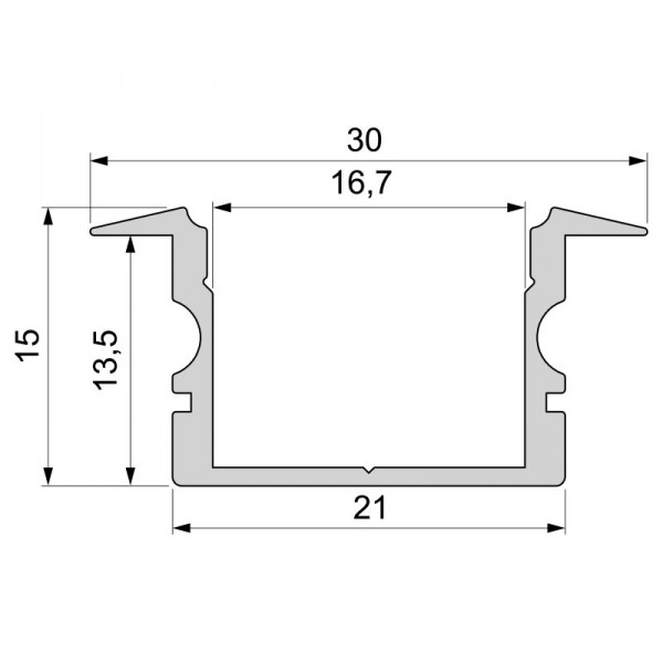 T-Profil hoch ET-02-15 für 15 - 16,3 mm LED Stripes, Silber-matt, eloxiert, 1000 mm