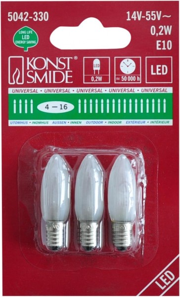 LED-Ersatzlampe 3 St. E10 14 - 55V Warmweiß