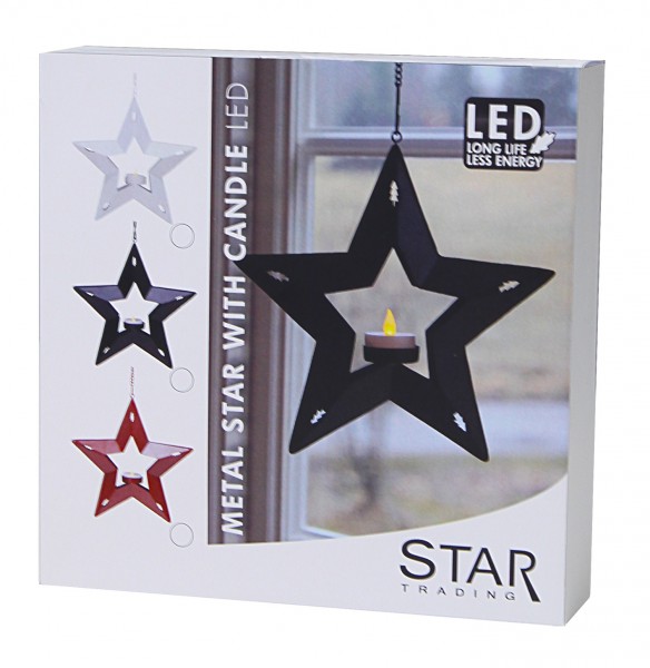 LED-Hängestern "LED Candle Star",  Farbe : schwarz, 1 Teelicht,   ca. 24 x 24 cm, inklusive Batterie