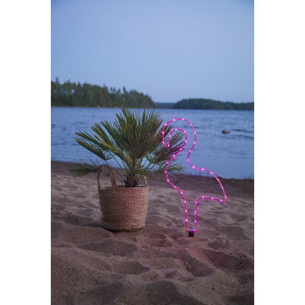 "Batterie-Mini-Lichtschlauch ""Tuby"", Flamingo  Farbe: pink, 38 LED, ca. 32x63 cm,  mit Batteriefach, Zuleitung ca. 50 cm,  Timer, outdoor, Vierfarb-Karton"