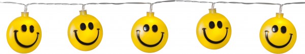 Best Season LED-Party-Kette "Happy", gelbe Smilies Material: Kunststoff, 8 warm white LED, ca. 1,05 m, Kabel: transparent, Timer, Batterie , Vierfarb-Karton