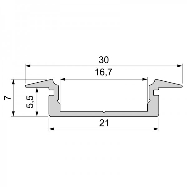 T-Profil flach ET-01-15 für 15 - 16,3 mm LED Stripes, Silber-matt, eloxiert, 2000 mm