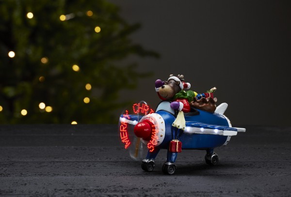 LED-Weihnachtsfigur "Kidsville" Rentier im Flieger Merry Christmas Schriftzug, ca. 23x14cm, Batterie, Timer