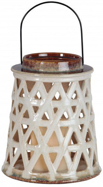 LED-Keramik-Laterne, Farbe: beige/braun