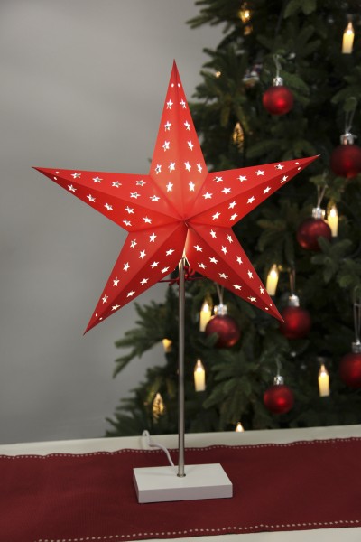 Standleuchte "Star" Material: Metall/Holz/Papier Farbe: rot/weiss, ca. 67 cm x 43 cm